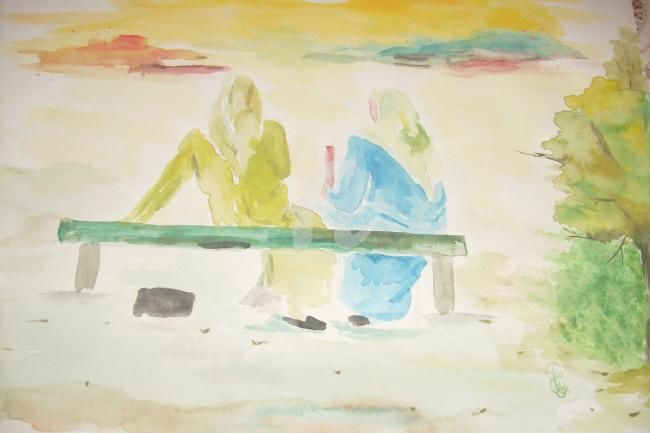 Painting titled "deux femmes qui dis…" by Ika, Original Artwork, Gouache