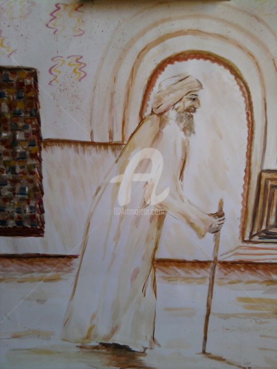 Peinture intitulée "un vieillard" par Ika, Œuvre d'art originale, Gouache