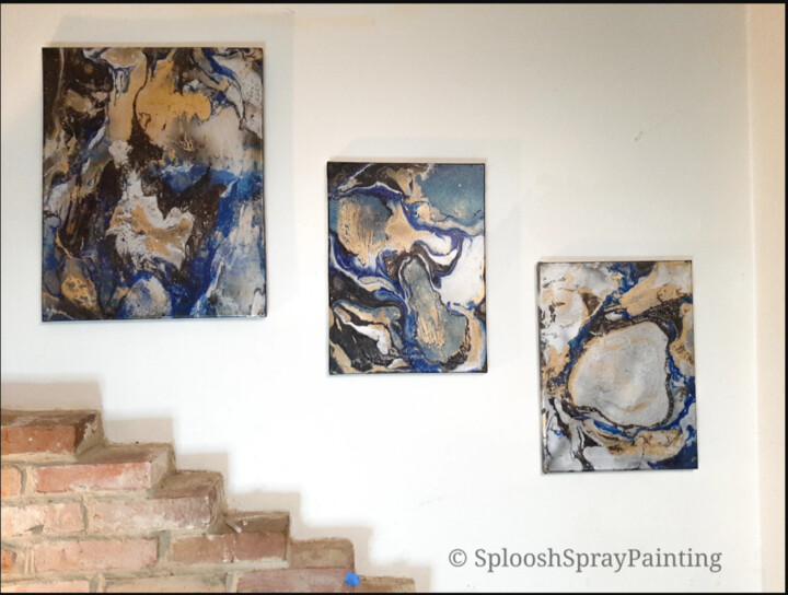 Painting titled "3 Canvas Panel Hydr…" by Sploosh Spray Painting, Original Artwork, Spray paint