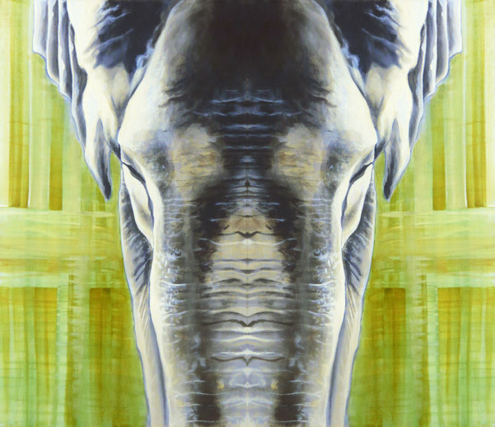 Schilderij getiteld "elephant world" door Spoek, Origineel Kunstwerk