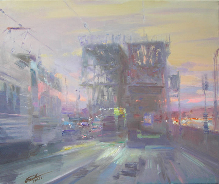Painting titled "bridge" by Sergii Poliakov, Original Artwork, Oil