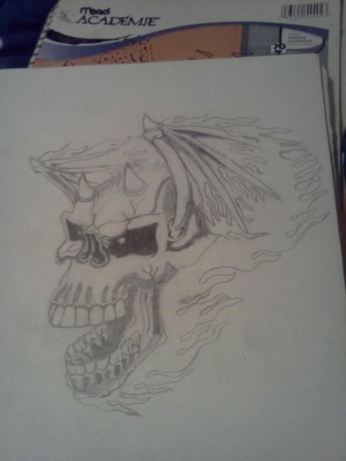 Drawing titled "My firery bat skull" by Amber Escutia, Original Artwork, Other