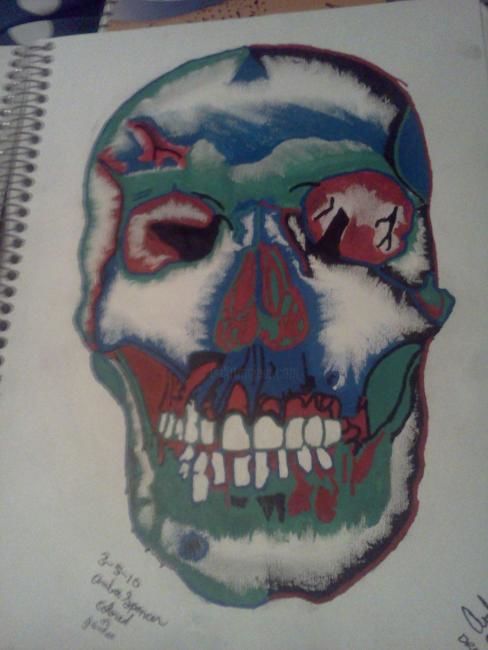 Dessin intitulée "Painted skull" par Amber Escutia, Œuvre d'art originale, Autre