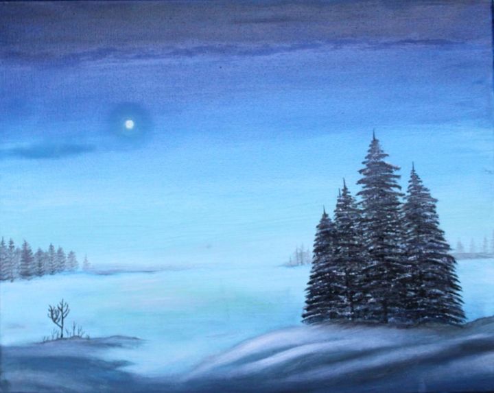 Painting titled "Evergreen trees und…" by Sruthi Potru, Original Artwork, Oil