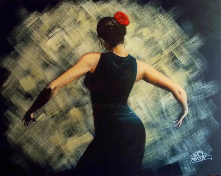 Pittura intitolato "Flamenco 92x73cm" da Saïd Serge Berkane, Opera d'arte originale