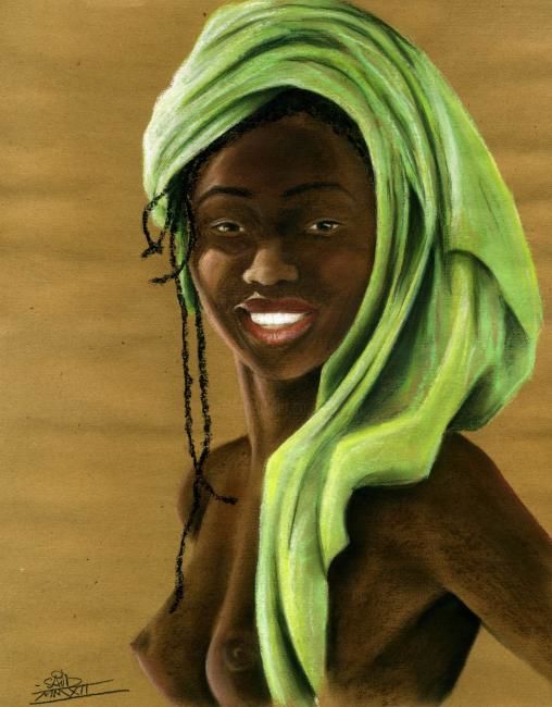 Malarstwo zatytułowany „Femme au turban vert” autorstwa Saïd Serge Berkane, Oryginalna praca, Olej