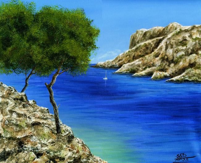 Painting titled "Calanques" by Saïd Serge Berkane, Original Artwork, Oil