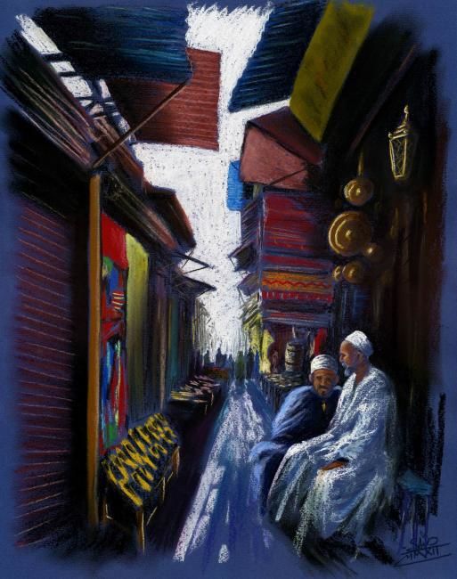 Pittura intitolato "L'éclat d'un souk" da Saïd Serge Berkane, Opera d'arte originale, Olio