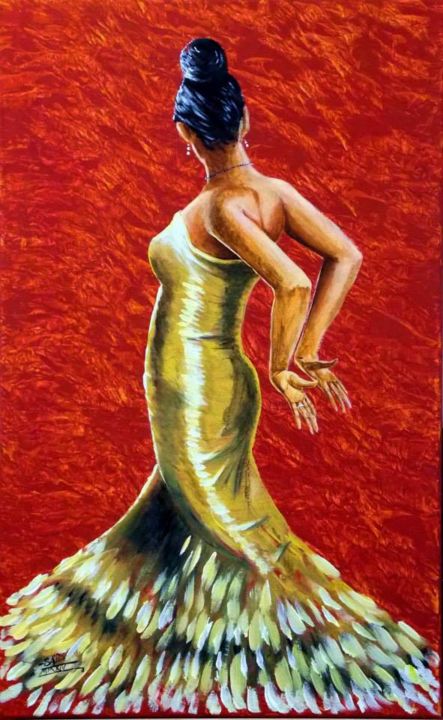 Painting titled "La Gitane Acrylique…" by Saïd Serge Berkane, Original Artwork, Acrylic Mounted on Wood Stretcher frame