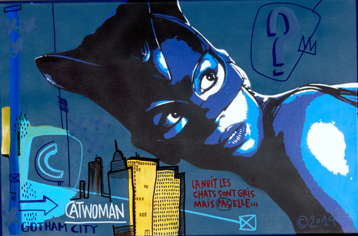 Pintura intitulada "Catwoman" por Spray Yarps, Obras de arte originais, Estêncil