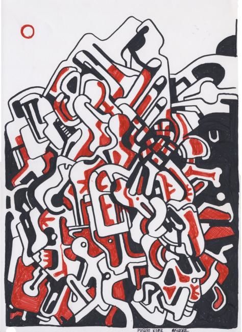 Tekening getiteld "red dog" door Aleksander Sprohgis, Origineel Kunstwerk