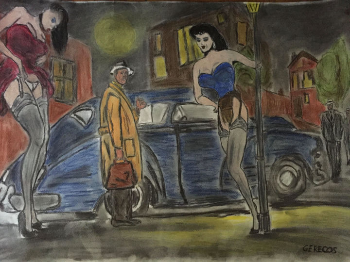 Картина под названием "New york street" - Spyros Gerekos, Подлинное произведение искусства, Карандаш