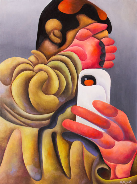 Painting titled "Paparazzied selfie" by Antony Squizzato, Original Artwork, Oil