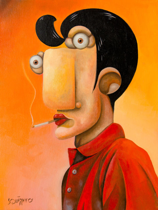 Painting titled "Serial smoker" by Antony Squizzato, Original Artwork, Oil