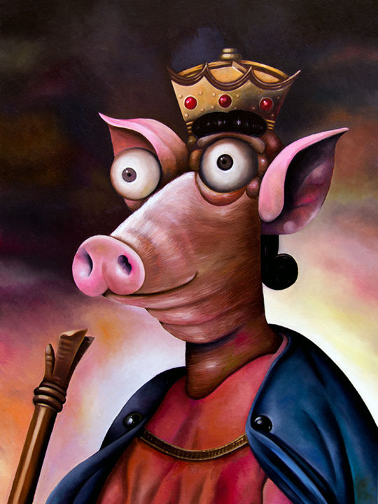 Painting titled "Le Roi Cochon" by Antony Squizzato, Original Artwork, Oil