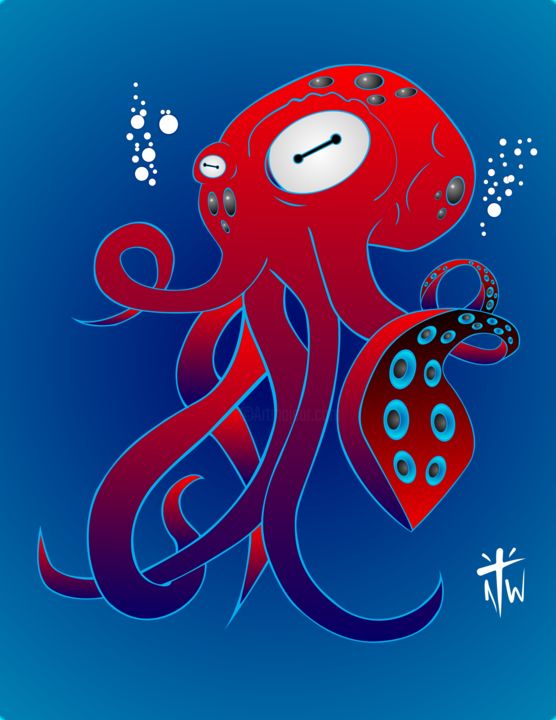 Schilderij getiteld "Octopus Sea" door Sr. Anthony Wolf, Origineel Kunstwerk, Anders