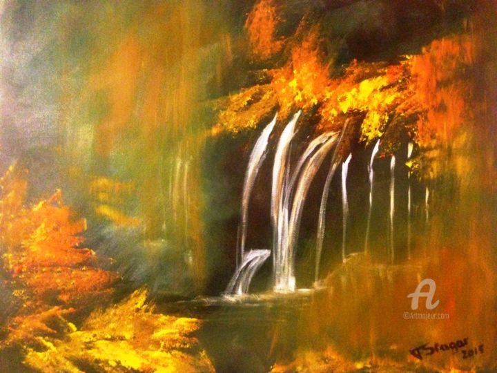 Pittura intitolato "Waterfall" da Tatiana Sragar, Opera d'arte originale, Olio