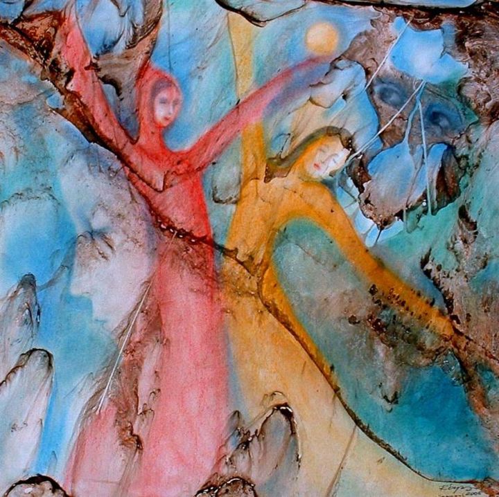 Malerei mit dem Titel "With dances" von Ruta Cepinskaite, Original-Kunstwerk