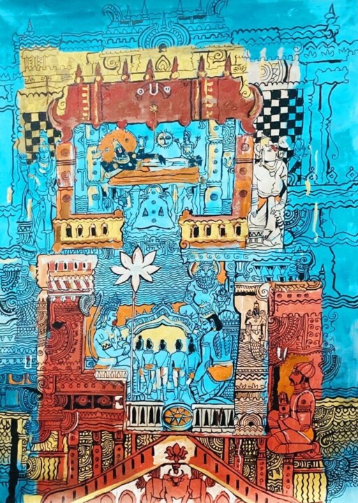 Peinture intitulée "Padmanabha darshanam" par Srikanth Babu Adepu, Œuvre d'art originale, Acrylique