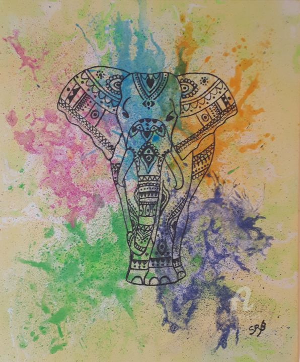 Pintura intitulada "L'éléphant coloré" por Sandrine Rouge-Boin, Obras de arte originais, Acrílico Montado em Armação em made…