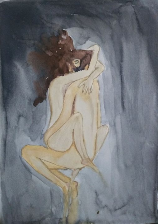 Pintura intitulada "Amour nu" por Flávia Pires, Obras de arte originais, Aquarela