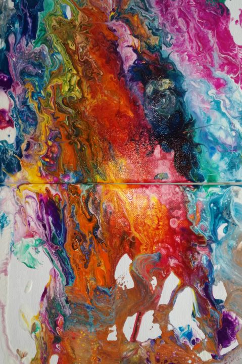 Ζωγραφική με τίτλο "Pour fluid painting" από Sandra Soler, Αυθεντικά έργα τέχνης, Ακρυλικό Τοποθετήθηκε στο Ξύλινο φορείο σκ…