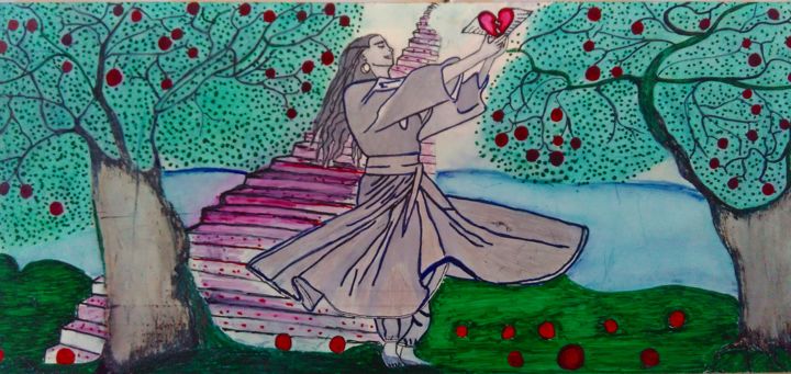 Malerei mit dem Titel "Dance to God" von Shira Sadie, Original-Kunstwerk, Tinte