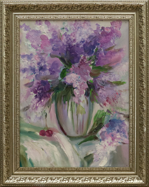 Painting titled "Lilac" by Svetlana Solovyeva, Original Artwork, Oil