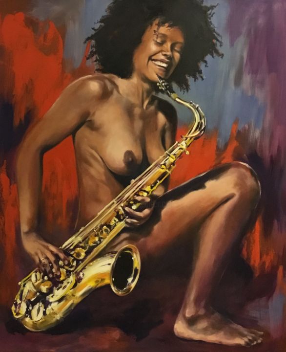 Peinture intitulée "KArin & Sax V" par Josée St-Amant, Œuvre d'art originale, Huile