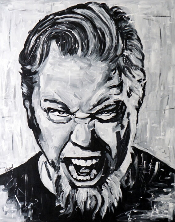 「James Hetfield」というタイトルの絵画 Stachによって, オリジナルのアートワーク, オイル ウッドストレッチャーフレームにマウント