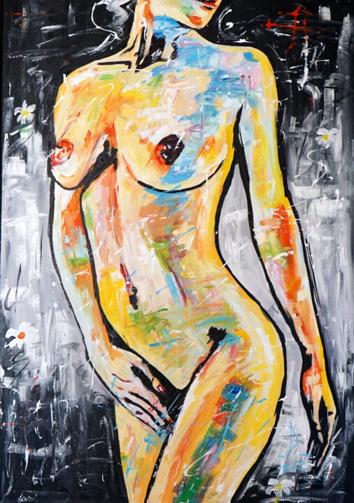 Painting titled "Irenka" by Stach, Original Artwork, Oil Mounted on Wood Stretcher frame