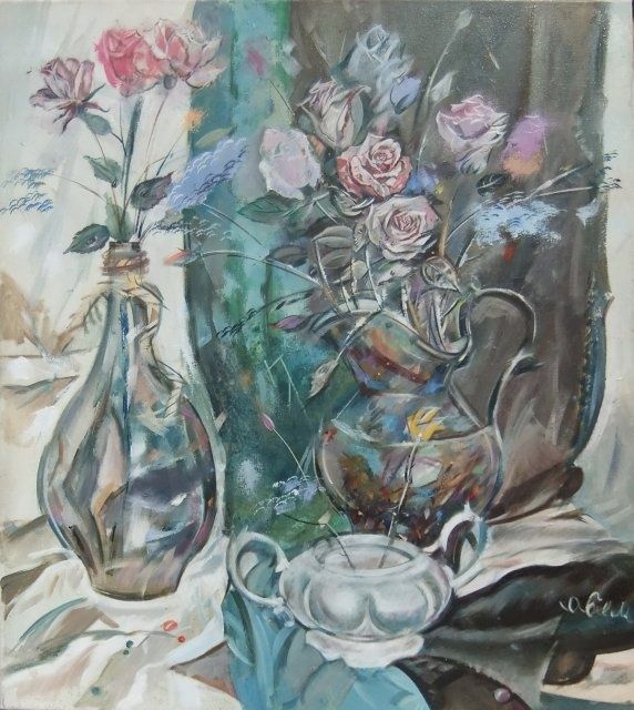 Painting titled "Розы" by Yuriy Belokony, Original Artwork, Oil