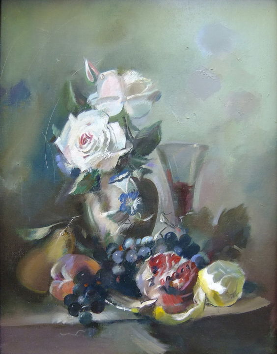 Painting titled "Roses" by Yuriy Belokony, Original Artwork, Oil