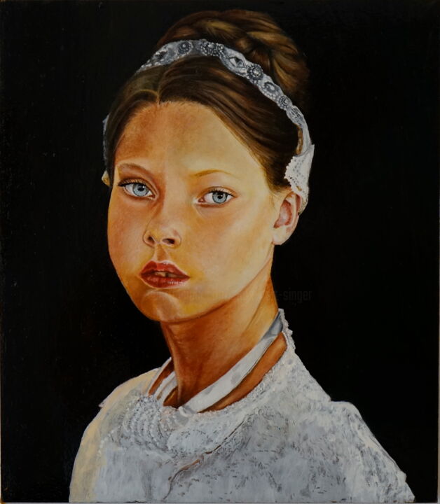 Painting titled "Das Mädchen mit dem…" by Stan Bert Singer, Original Art, Oil