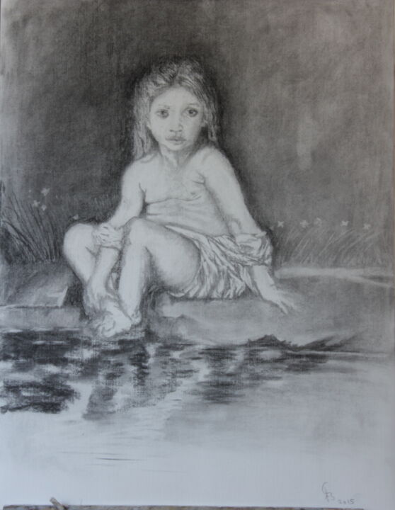 Drawing titled "Bouguereau girl" by Stan Bert Singer, Original Artwork, Charcoal