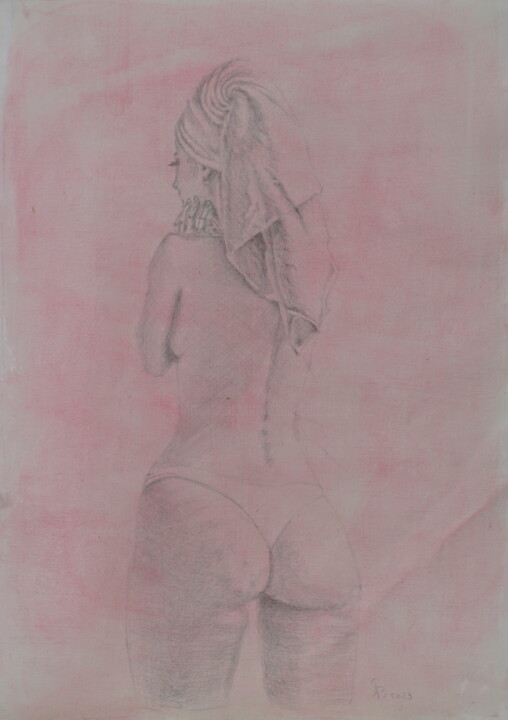 Tekening getiteld "Woman with towel" door Stan Bert Singer, Origineel Kunstwerk, Silverpoint