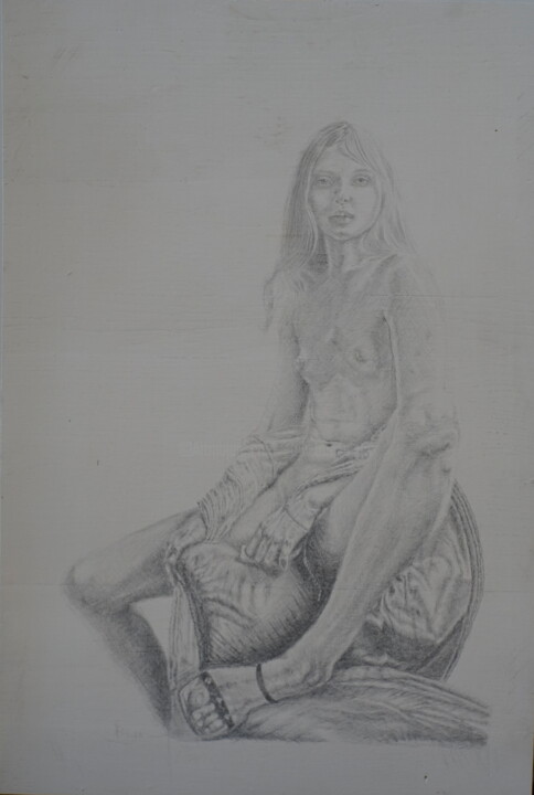 Σχέδιο με τίτλο "Anna waiting" από Stan Bert Singer, Αυθεντικά έργα τέχνης, Silverpoint