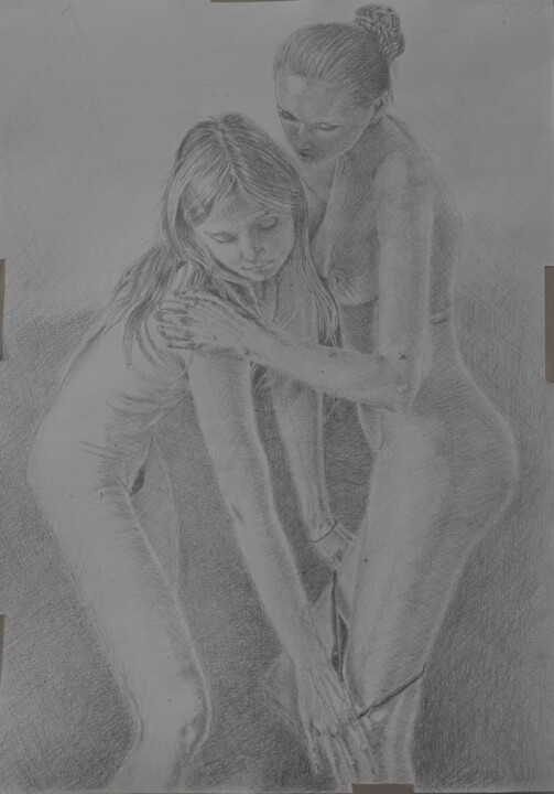 Drawing titled "Olya helping me" by Stan Bert Singer, Original Artwork, Silverpoint