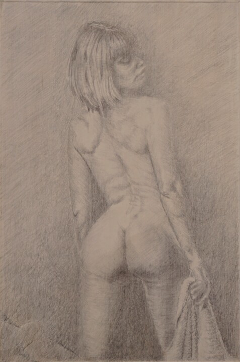 Drawing titled "S 011 Kati with towl" by Stan Bert Singer, Original Artwork, Silverpoint