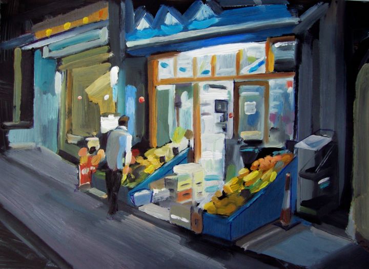 Pintura titulada "Night shop" por Stan Bigda, Obra de arte original, Oleo