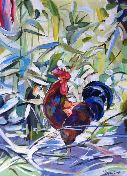 Peinture intitulée "Rooster" par Stan Bigda, Œuvre d'art originale, Acrylique