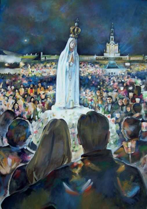 Painting titled "Fatima Candlelight…" by Stan Bigda, Original Artwork, Oil