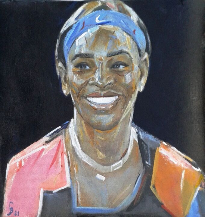 Schilderij getiteld "The Winning Smile" door Stan Bigda, Origineel Kunstwerk, Olie