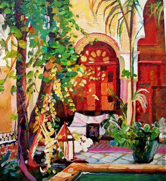 Painting titled "Patio" by Stan Bigda, Original Artwork, Oil