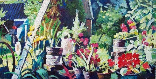 Painting titled "Flowers in the suns…" by Stan Bigda, Original Artwork, Oil
