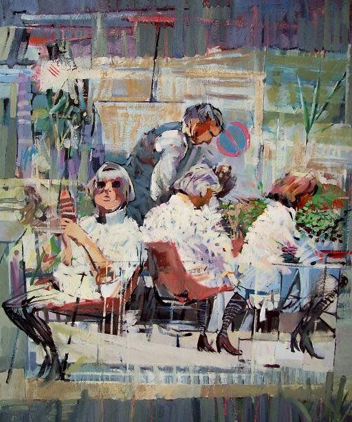 Painting titled "Restaurant" by Stan Bigda, Original Artwork, Oil
