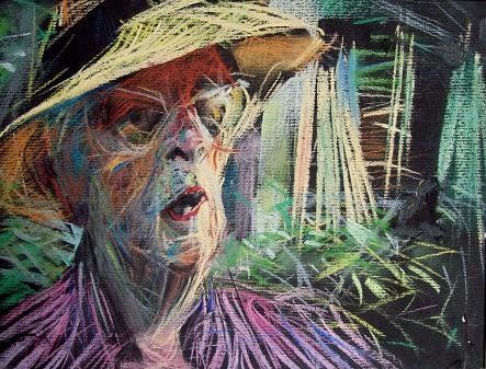 Painting titled "Lady in a straw hat" by Stan Bigda, Original Artwork, Oil