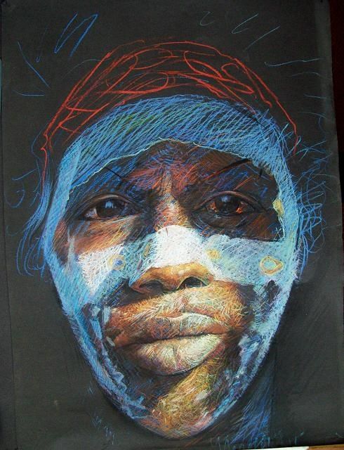 Schilderij getiteld "Pastel Portrait A2" door Stan Bigda, Origineel Kunstwerk, Olie