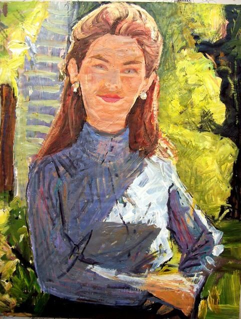 Painting titled "M. in the Garden" by Stan Bigda, Original Artwork, Oil