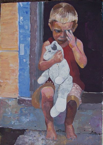 Painting titled "Crying boy" by Stan Bigda, Original Artwork